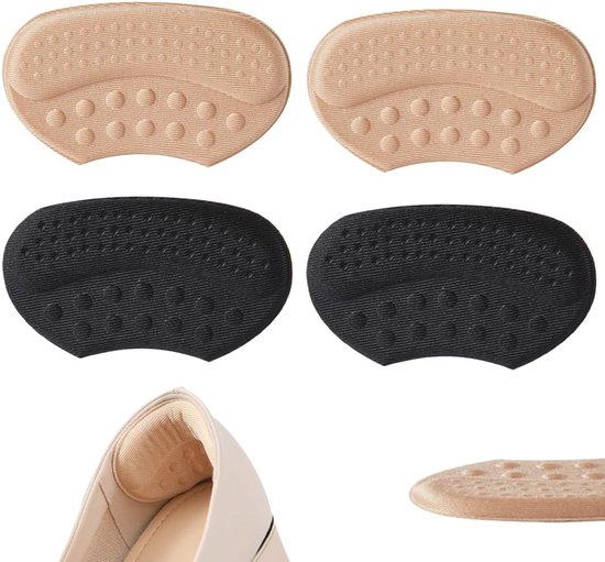 Set van 4 Hielkussens, Dikke Zolen, Antiwrijving en Drukverlichting voor Grote Schoenen, Zelfklevend, Zwart en Beige, Comfort en Ondersteuning