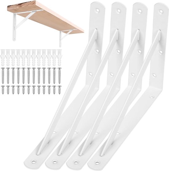 Set van 4 Hoeksteunen voor Planken, Wandmontage, Stevige Metalen Driehoekige Beugels voor 90 Graden Hoeken, Ideaal voor Opbergruimte en Organisatie, 200 x 150 x 25 mm