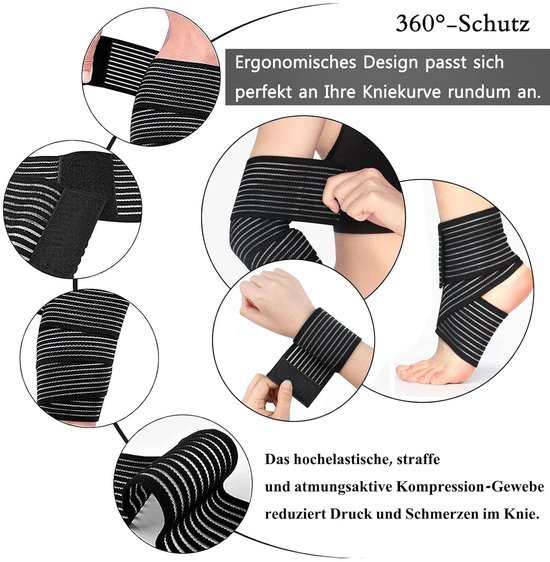 Set van 4 Kniebandages voor Sport, Compressiebandages voor Knieën, Ellebogen en Enkel, Ondersteuning en Stabiliteit voor Actieve Levensstijl, 70 cm