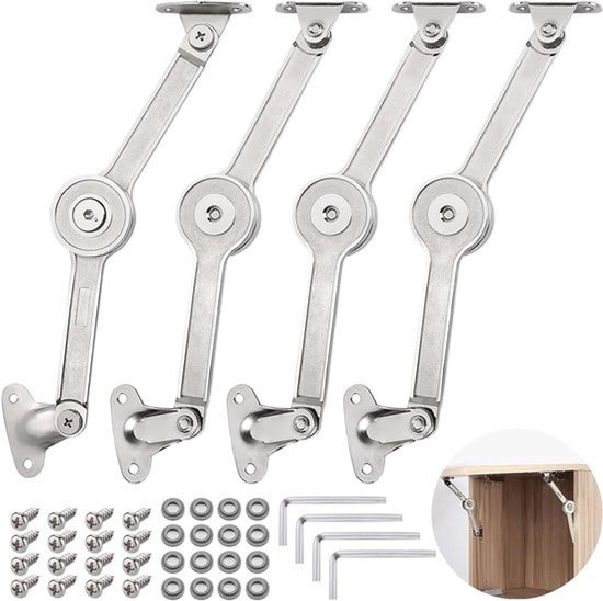Set van 4 metalen klepsteunen - met schroeven en inbussleutel, verstelbaar van 0° tot 110°