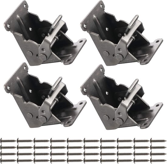 Set van 4 Opvouwbare Beugels voor Tafel- en Bedpoten met Schroeven - Stevige Ondersteuning voor Vouwbare Meubels, Klapmechanisme en Uitschuifbare Planken