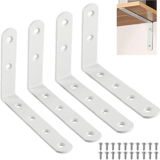 Set van 4 Stevige Hoeksteunen voor Planken met Schroeven - Modern en Duurzaam voor Wandplanken en Meubels