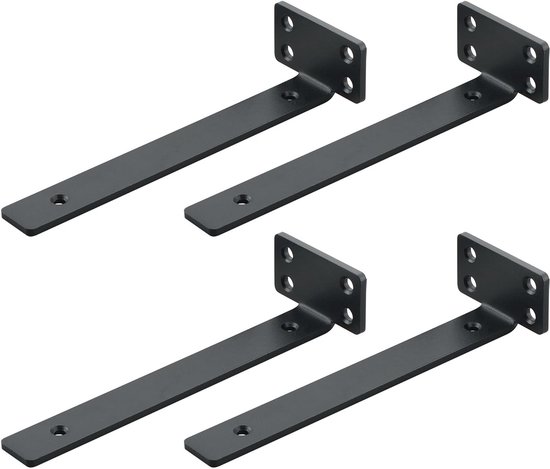 Set van 4 stevige metalen hoeksteunen voor planken, 20 cm, 70 kg draagvermogen, ideaal voor opslag en organisatie