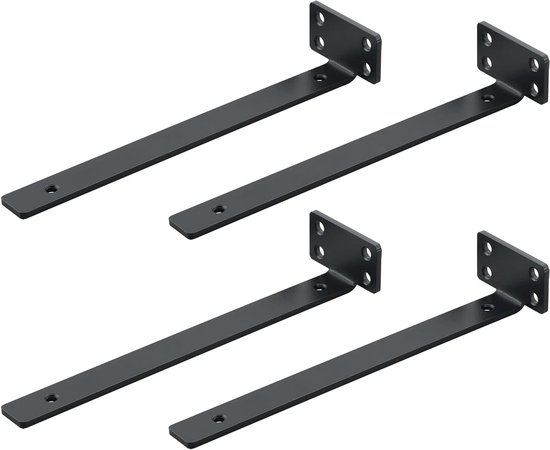 Set van 4 stevige metalen hoeksteunen voor planken, 25 cm, 70 kg draagvermogen, ideaal voor opslag en organisatie