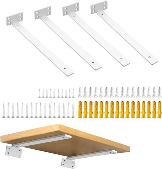 Set van 4 stevige metalen hoeksteunen voor planken, 30 cm, 70 kg draagvermogen voor opslag en organisatie