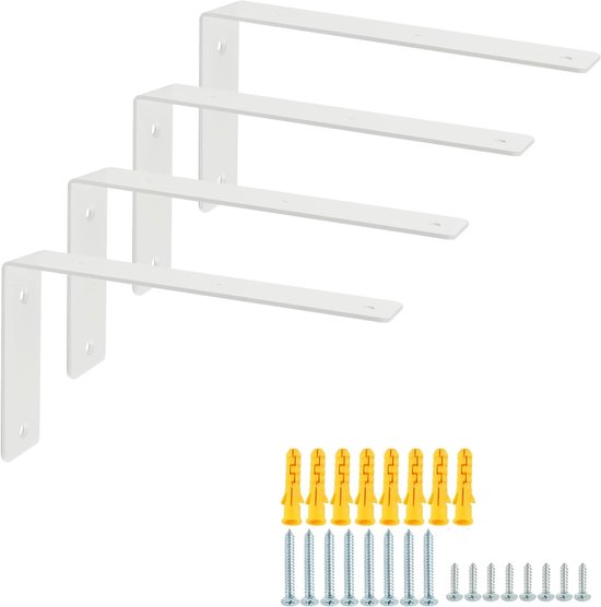 Set van 4 Stevige Wandbeugels voor Planken, 125mm x 230mm, Hoekbeugels met Schroeven voor Muurmontage, Ideaal voor Opslag en Decoratie van Merkloos