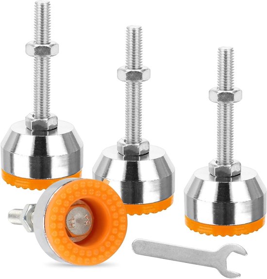 Set van 4 Verstelbare Machinepoten met Rubber Buffers voor Vloerbescherming - M8, 50 mm, Hoogte 40 mm, Geschikt voor Meubels en Apparaten