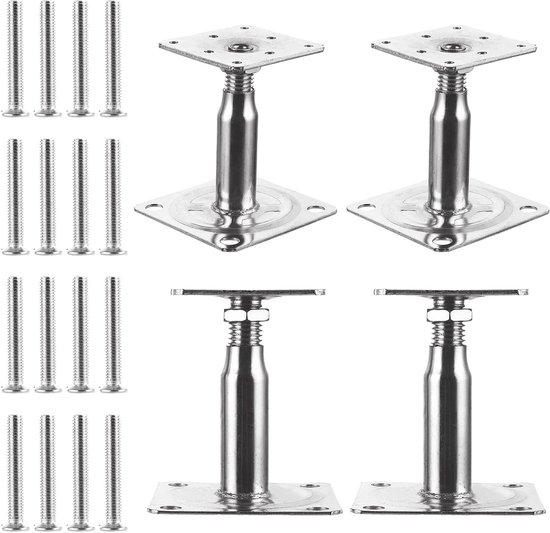Set van 4 Verstelbare Paalsteunen van Gegalvaniseerd Staal, Hoogte 150 - 190 mm, Inclusief Schroeven, Ideaal voor Beton, Terras en Hekwerk