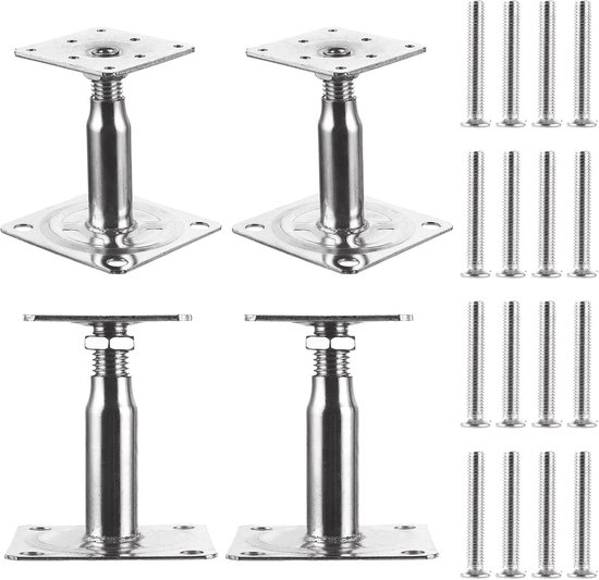 Set van 4 Verstelbare Paalsteunen van Gegalvaniseerd Staal, Hoogte 150 - 190 mm, Inclusief Schroeven, Ideaal voor Betonnen Terrassen en Hekken