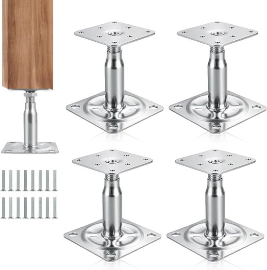 Set van 4 Verstelbare Poststeunen voor Hekken en Carports, Hoogte 100-150 mm, Inclusief 16 Schroeven en Gegalvaniseerd Staal