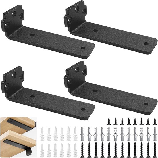 Set van 4 Wandplanksteunen 10cm/12.5cm, Zwarte L-vormige Beugels voor Wandmontage, Boekenplanken en Decoratieve Planken