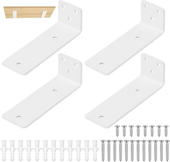 Set van 4 Wandplanksteunen 125mm - Stevige Hoeksteun voor Planken, L-vormige Rekken en Wandmontage