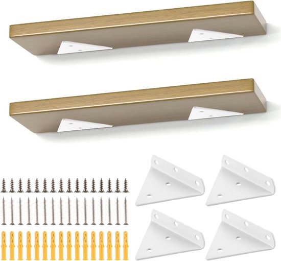 Set van 4 Witte Driehoekige Planksteunen van Metaal, 8 cm, Zwevende Wandplank Steunen voor Open Planken en Creatief Gebruik
