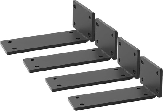 Set van 4 Zwarte Wandplank Steunen, 5 Inch Zwevende Plankbeugels, Sterke Metalen L-Beugels voor Wandmontage en Plankondersteuning