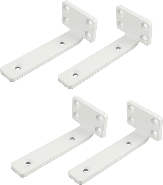 Set van 4 zwevende plankhouders, 10 x 5 cm, duurzaam en praktisch, wandplank met schroeven, wit, voor decoratie en opslag
