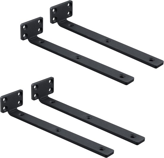 Set van 4 zwevende plankhouders, 20 x 5 cm, duurzame en praktische plankhoek, wandrek met schroeven, zwart