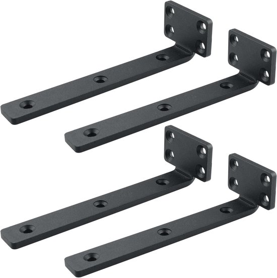 Set van 4 Zwevende Planksteunen, 15 x 5 cm, Duurzaam en Praktisch, Wandplank met Schroeven, Zwart, Ideaal voor Thuis en Kantoor