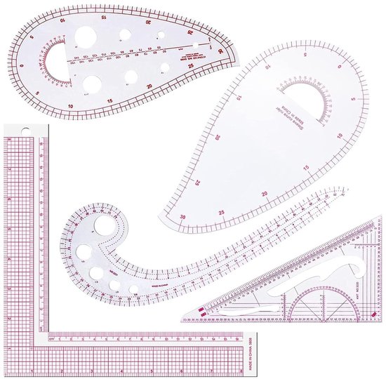 Set van 5 Franse Curve Linialen voor Naaien, Perfect voor Beginners en Ontwerpers, Naaigerei en Meetinstrumenten