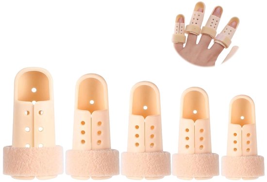 Set van 5 vingerbeschermers, elastische en verstelbare vingersteunen voor kleine en middelgrote vingers, comfortabele bescherming na een blessure, herbruikbaar en ademend