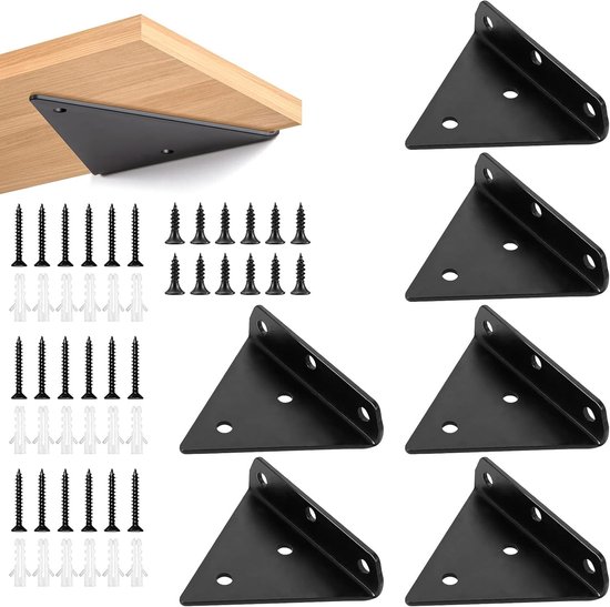 Set van 6 Driehoekige Wandplank Steunen, Onzichtbare Metalen Houder voor Floating Planken, Inclusief Schroeven voor Eenvoudige Montage