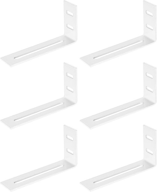 Set van 6 Hoeksteunen voor Meubels, Verstelbare 90 Graden L-vormige Metaalsteunen met Sleuven - Wit, 10 x 5 x 2.5cm, Ideaal voor Klussen en Verbouwingen van Merkloos