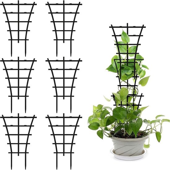 Set van 6 klimsteunen voor klimplanten, trellis voor bloempotten, ideale ondersteuning voor wijnstokken en groenten in tuin, balkon en binnenhuis