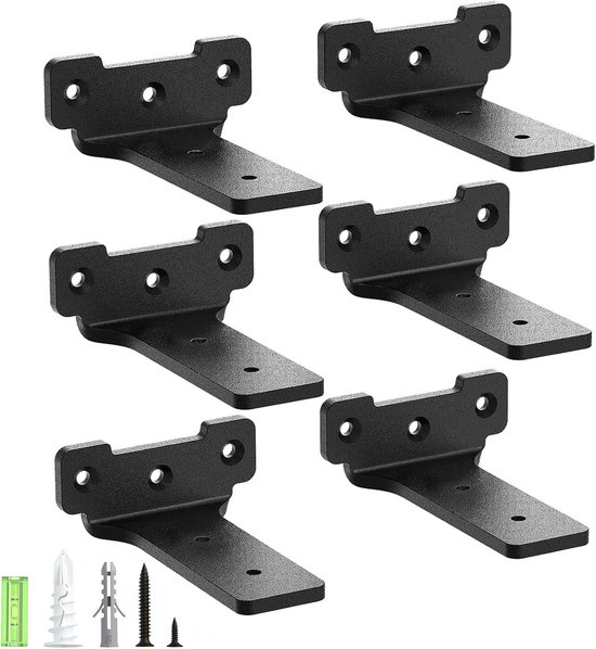 Set van 6 Metalen Plankdragers 10 cm met Schroeven, Stevige Planksteunen tot 70 kg, Zwart