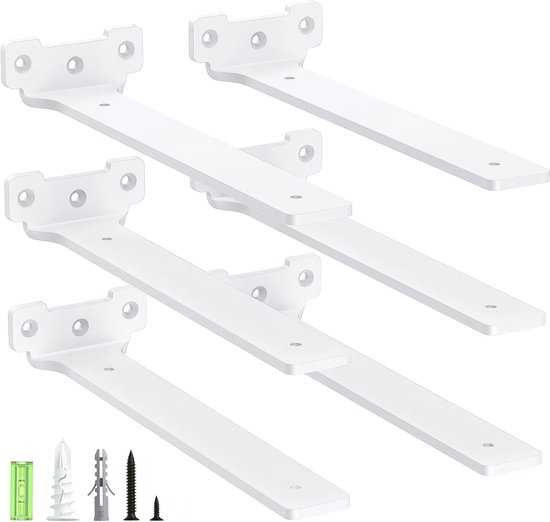 Set van 6 metalen planksteunen van 25 cm met schroeven, 70 kg draagcapaciteit, wit en stevig
