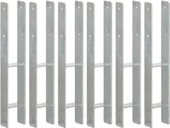 Set van 6 paaldragers, 9 x 6 x 60 cm, H-anker voor hekbouw, paalankers van thermisch verzinkt staal voor stabiliteit in de tuin
