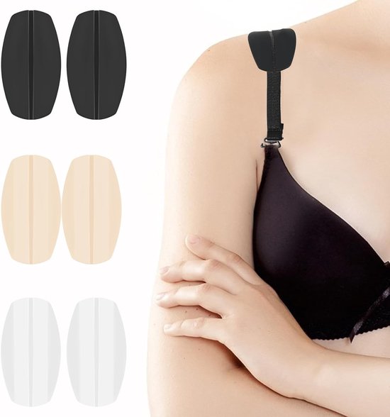 Set van 6 Siliconen Bh-Haakjes, Zachte Bh-Haakjes, Antislip Schouderpads voor Comfort en Ondersteuning voor Vrouwen en Meisjes (Meerkleurig)