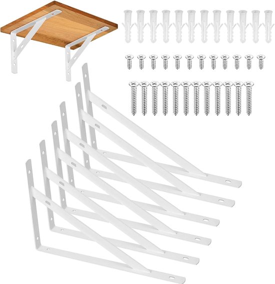 Set van 6 stevige hoekplanken, metaal schapsteunen voor wandmontage, maximaal 30 kg, ideaal voor opbergruimte en interieurdecoratie