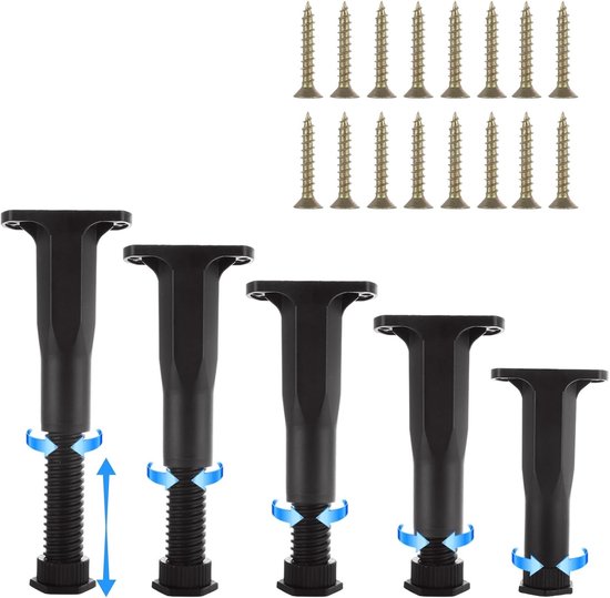 Set van 6 Verstelbare Plastic Bedpoten 20-38 cm voor Bedframe en Meubels, Stevige Ondersteuning en Hoogte Aanpasbaar