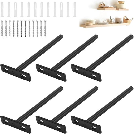 Set van 6 Zwevende Verborgen Planksteunen, 154x69mm, Stevige Plankondersteuning, Onzichtbare Planksteun met Schroeven en Expansietubes voor Kasten en Muren