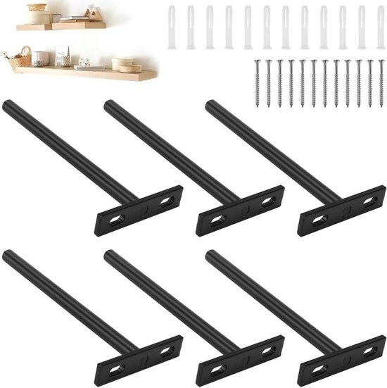 Set van 6 Zwevende Verborgen Planksteunen, 154x69mm, Stevige Plankondersteuning, Onzichtbare Planksteunen met Schroeven en Expansietubes voor Kasten en Wandplanken