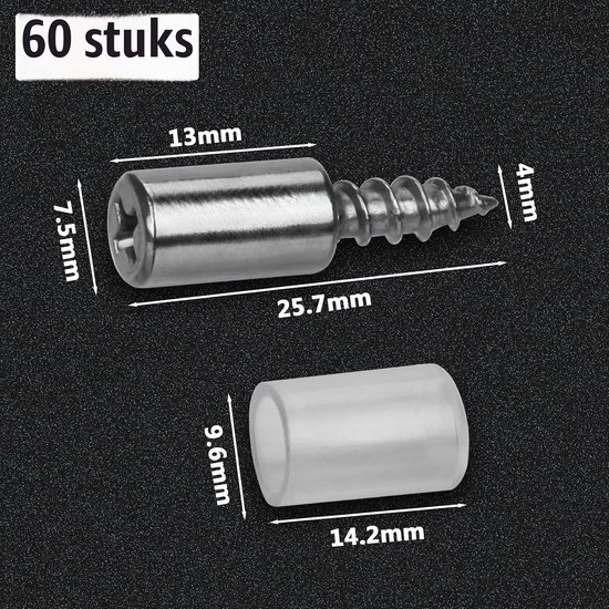 Set van 60 Planksteunen met een Diameter van 0,8 cm en Zelftappende Schroeven voor Kasten en Boekenkasten, Transparante Antislip Covers voor Meubels