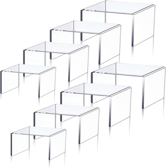 Set van 8 Heldere Acryl Display Steunen voor Cupcakes, Snoepbar en Figuren - Transparante Verhogers voor een Mooiere Presentatie van Merkloos