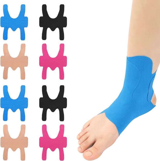 Set van 8 Kinesiologische Enkelbanden, Vooraf Geknipt en Waterdicht Sportsteun voor Hardlopen en Voetbal, Unisex 23 x 18 cm, Ideaal voor Blessurepreventie en Stabiliteit