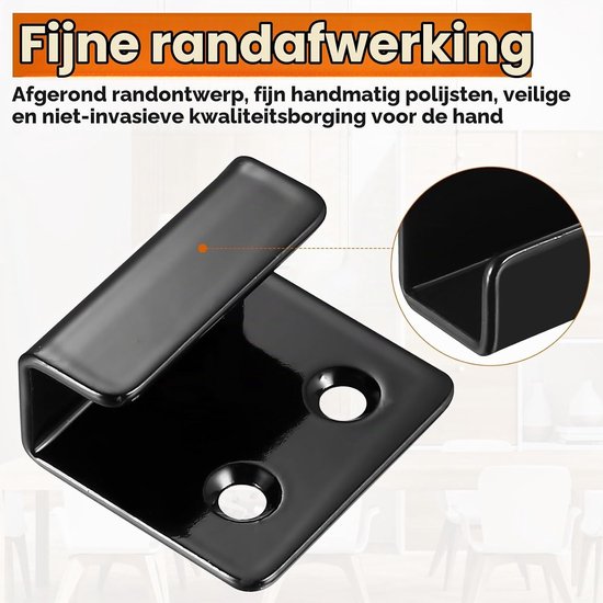 Set van 8 U-vormige Steunbeugels, Sterke Metalen Haakjes voor Wandmontage, Ideaal voor Keuken en Badkamer, Geschikt voor Tegels en Garage, Zwart, 10mm Binnenbreedte