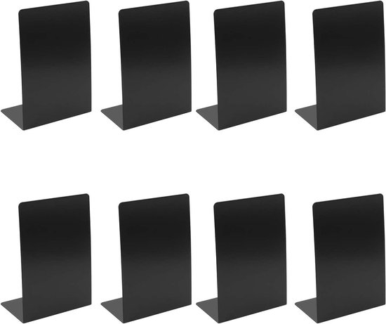 Set van 8 Zwarte Metalen Boekensteunen, L-vormige Boekensteunen met Antislip Pads voor Thuis, Kantoor en Bibliotheek, Ideaal voor Boeken en Decoratie