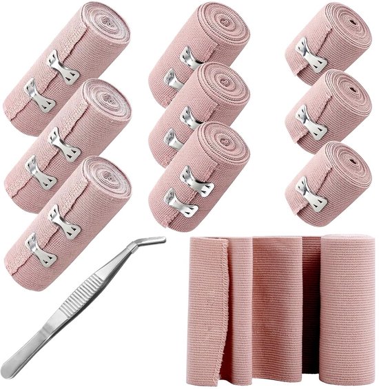Set van Elastische Verbanden 5/7.5/10 cm, 3 Rollen, Zelfklevend voor Pols, Enkel en Knieën met Elbow Tweezers