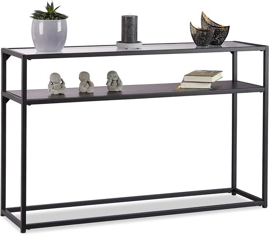 Sidetable glas, extra etage, transparant tafelblad, metalen onderstel, HBD: 70,5x110x30 cm, wandtafel, zwart