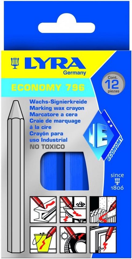 Signeerkrijt Blauw - Kwaliteit Waxkrijt voor Markeren - Pak van 12