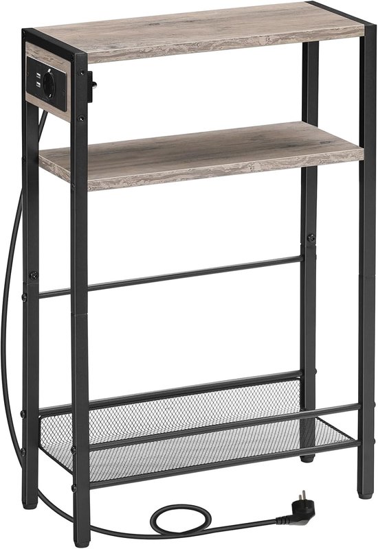 Smalle bijzettafel met stopcontact, nachtkastje met 3 niveaus, 1