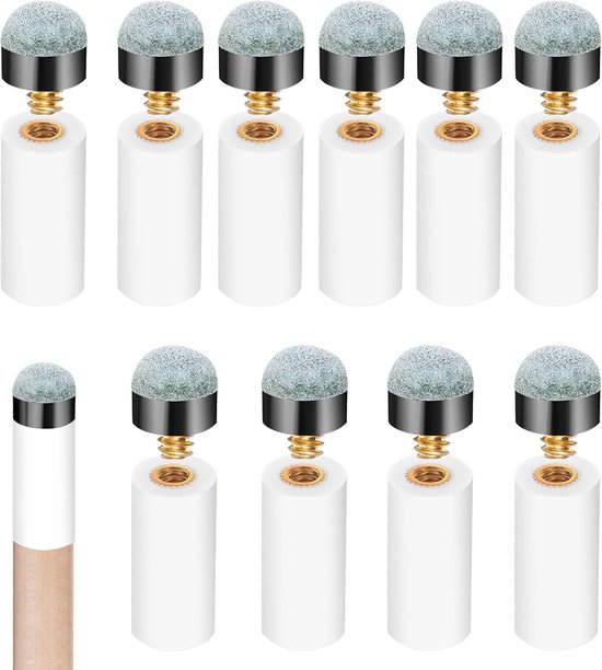 SnelShoppen - 10 Sets Billiard Cue Tips Vervangset met Witte Pool Cue Ferrules, Blauw Schroef Tips, 13mm Pool Stokken, Billiard Accessoires voor Feest