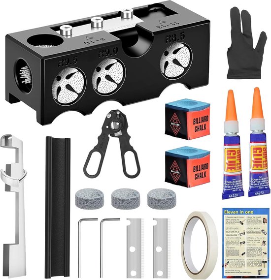 SnelShoppen - 11-in-1 Billiard Pool Cue Tip Shaper Set, Pool Cue Tips Vervangingskit, 11-delige Pool Stick Accessoires, Perfect voor Professionals en