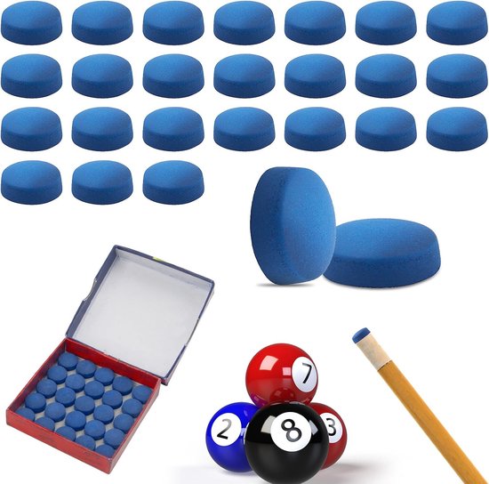 SnelShoppen - 50 Stuks Billiard Keu Tips, Leer Vervangingspunten voor Biljart en Snooker, 13mm Blauw, Perfect voor Feesten en Competities