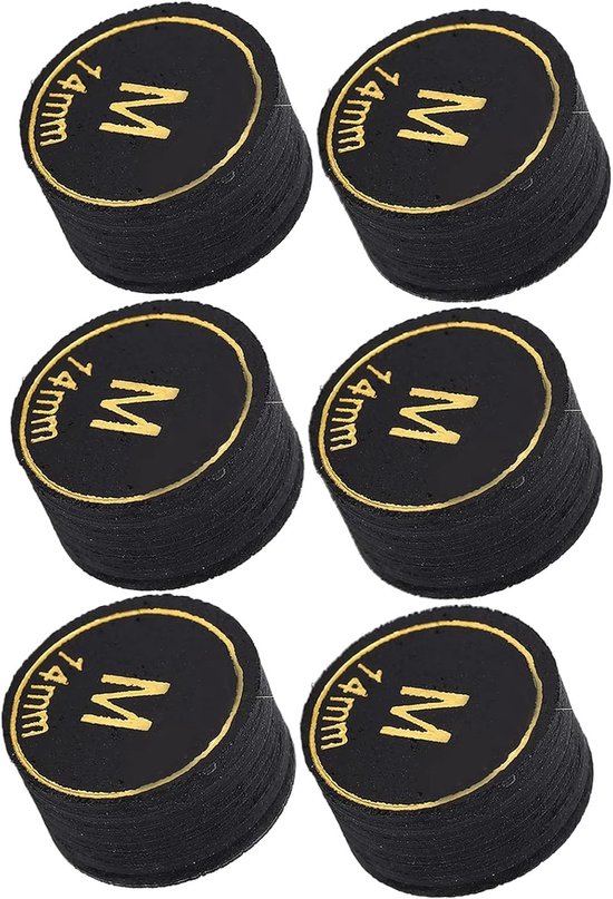 SnelShoppen - 6 Stuks 14mm Biljartkeu Tips, Vervangtips voor Biljart en Snooker (M), Duurzaam PU Leer, Hoge Hardheid, Geschikt voor Thuis en Recreatie