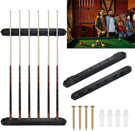 SnelShoppen - Billiard Wall Mount - Snooker Pool Cue Rack voor 6 Stokken - High-Quality Pine Wood - Duurzaam Billiard Accessoire voor Thuis, Clubs en