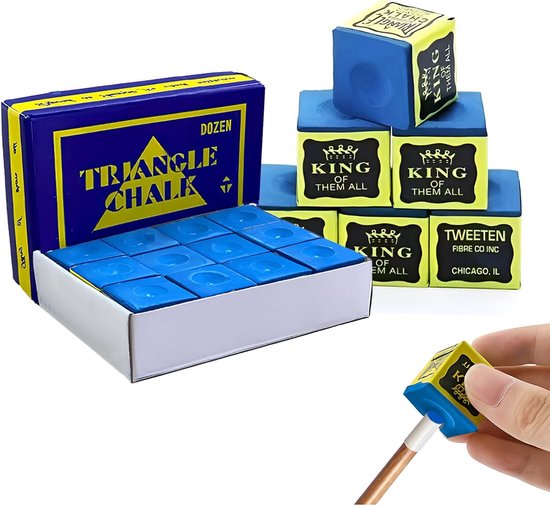 SnelShoppen - Snooker Chalk Set, 12 Stukken Premium Cue Chalk, Blauw, Voor Professionele en Thuis Spelers, Duurzaam en Hoogwaardige Kwaliteit, Verbete