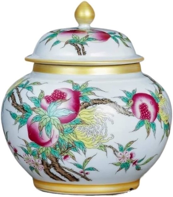 Snoeppotten Keramische losse thee-opslagpot Theepot Emaille geschilderde gouden thee-opslagpot met deksel Keukenvoedselopslagpot Koffiedikopslag(B)